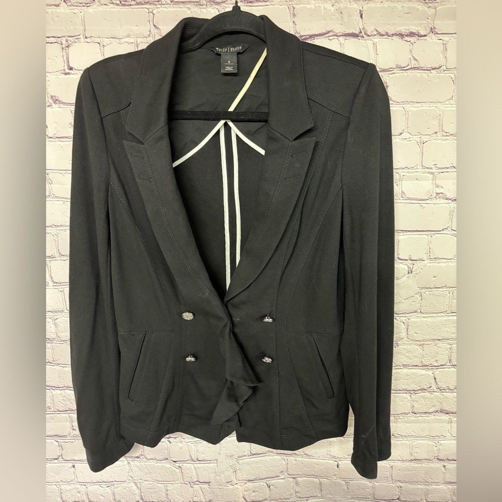 WHBM Black Classic Double Breasted Pique Knit Fitted Sophisticate Jacket Size 8